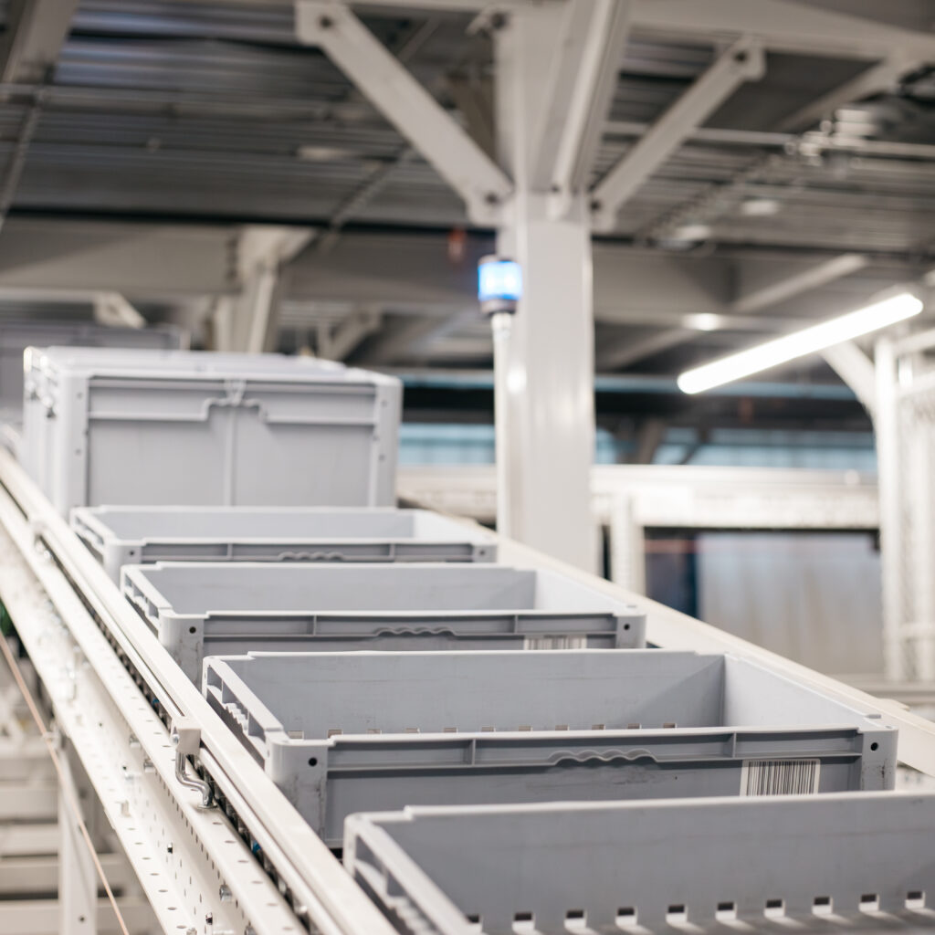 Warehouse storage crate designed for streamlined logistics and organization.